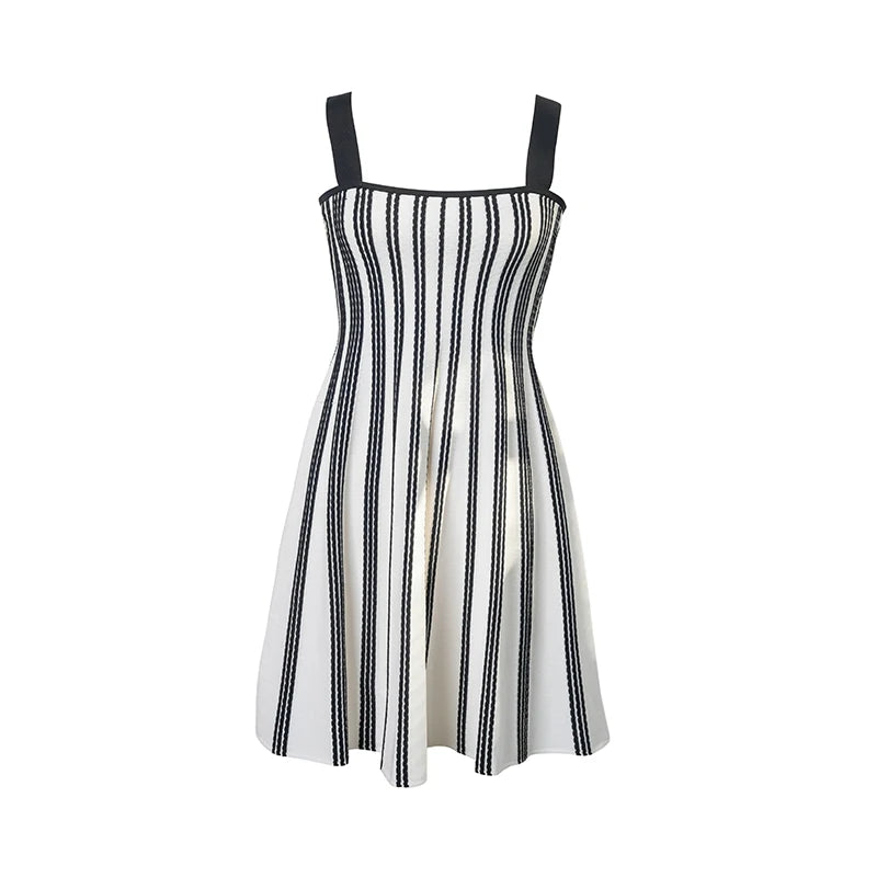 Velarve Women's White Striped Knit Slip Dress