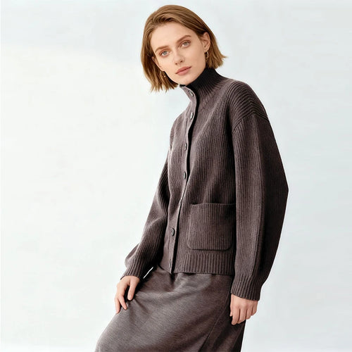 Velarve Women's Brown Yak Wool Turtleneck Sweater