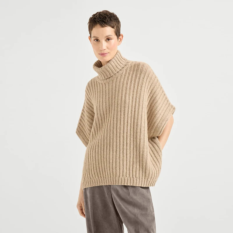 Velarve Women's Gold Turtleneck Sweater, Jacquard Knit