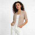 Velarve Women's Champagne Cotton Cardigan, V-Neck Button-Front
