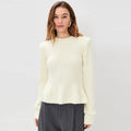 Velarve Women's Ivory Wool Hooded Sweater, Long Sleeve Knit