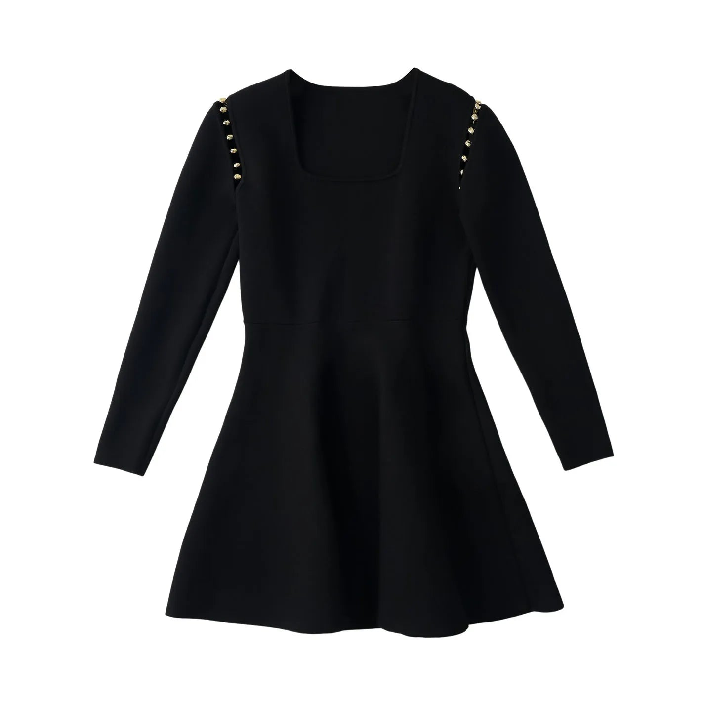 Velarve Women's Black Pleated A-Line Dress, Boat-Neck