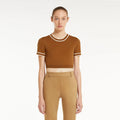 Velarve Women's Orange Round-Neck Sweater, Slim Fit Short Sleeve