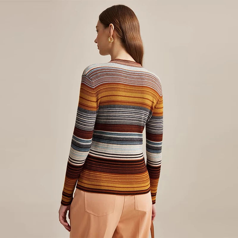 Velarve Women's Striped Knit Pullover Sweater, Long Sleeve