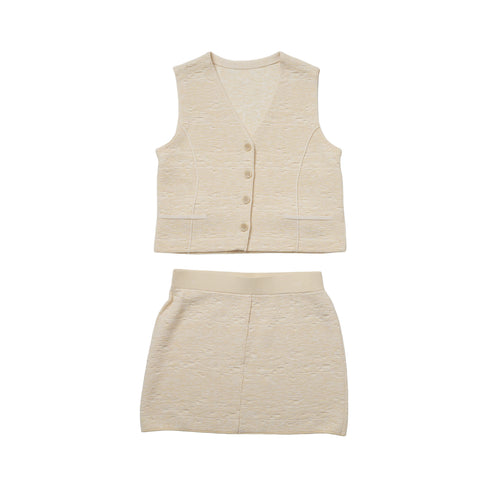 Velarve Women's Beige Two-Piece Skirt Suit Set
