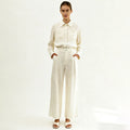 Velarve Women's Ivory Formal Shirt & Wide-Leg Pants Set