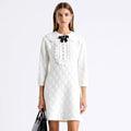 Velarve Women's White Halter Knit Maxi Dress with 3D Floral Detail