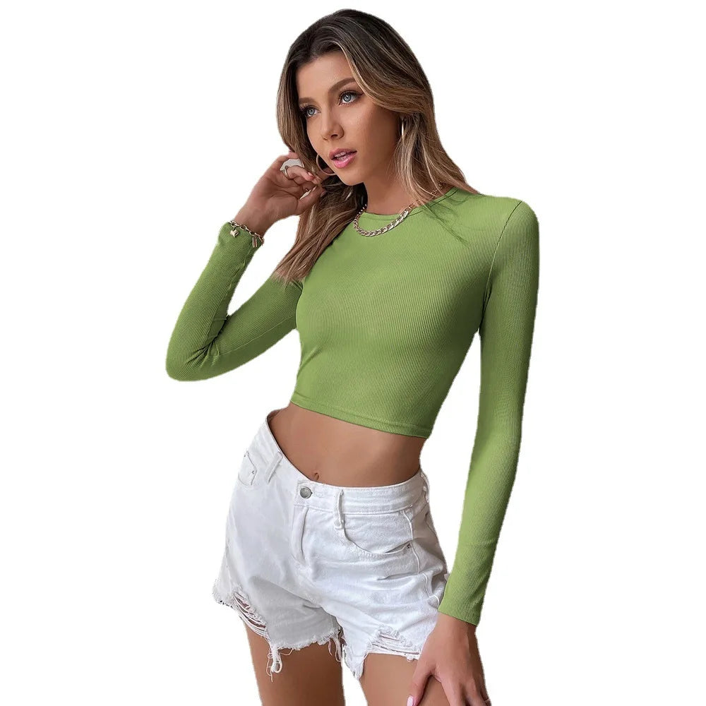 Velarve Women's Backless Long Sleeve Crop Top, Active
