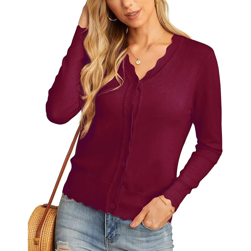 Velarve Women's Knit Cardigan Sweater, Long Sleeve Button-Front