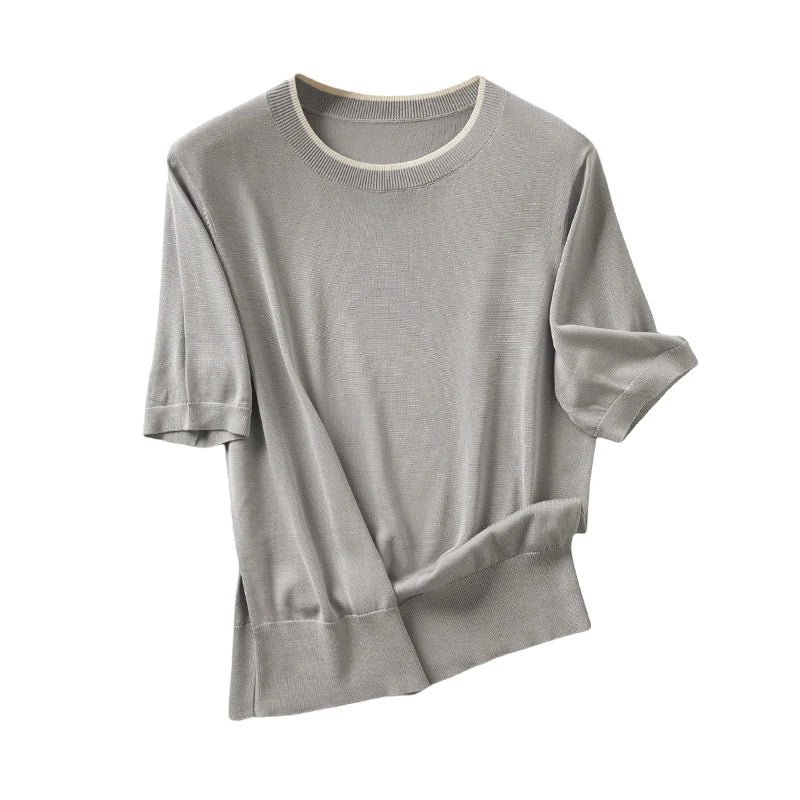 Velarve Women's Grey Crewneck Pullover Sweater, Oversized Knit