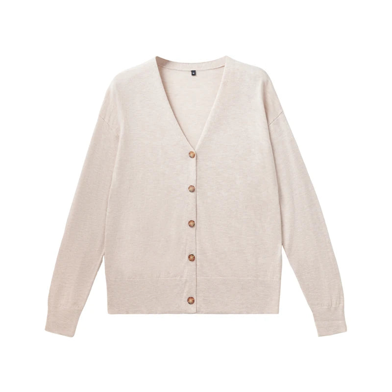 Velarve Women's Gold Wool V-Neck Cardigan Sweater, Long Sleeve