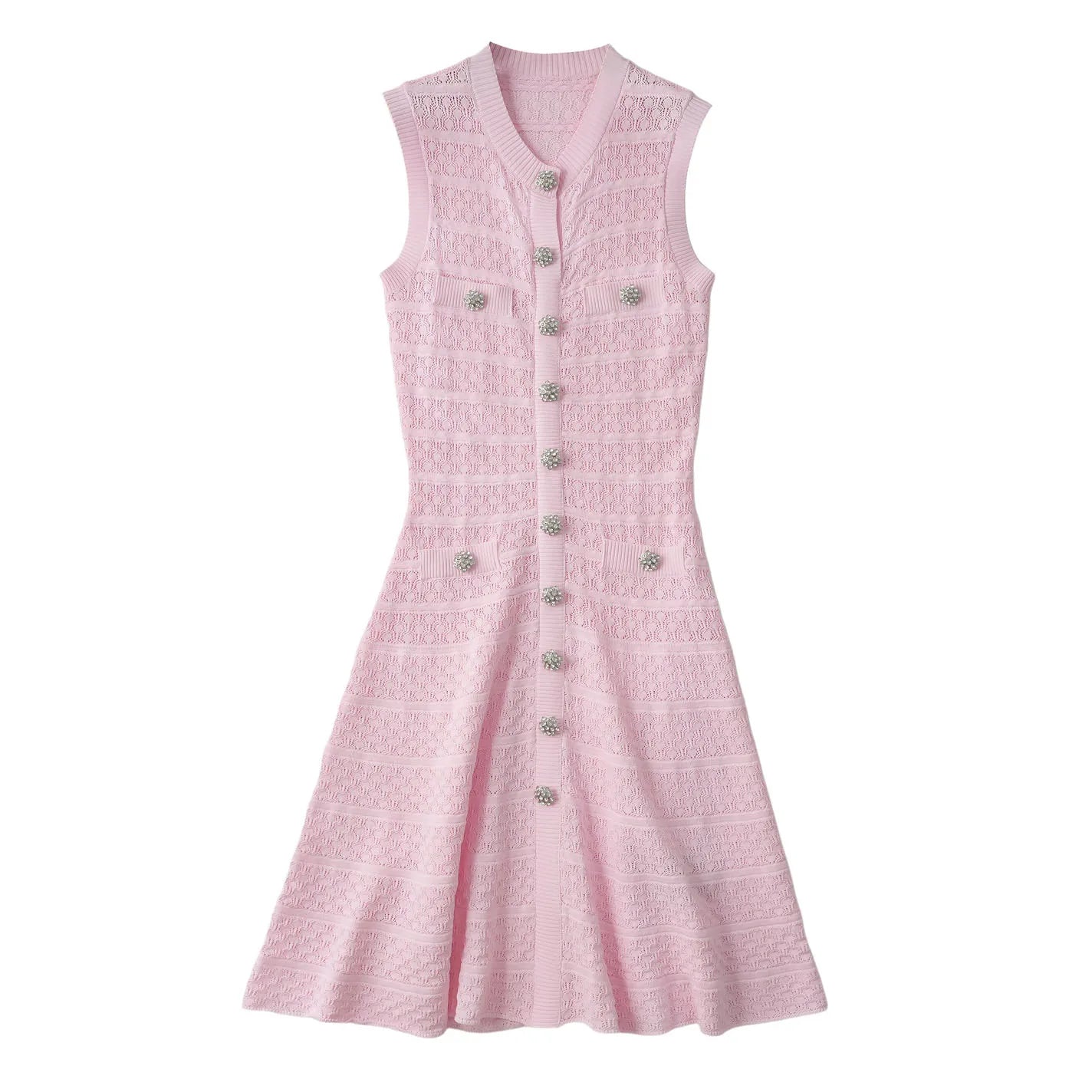 Velarve Women's Pink Sleeveless Knit Shirt Dress, Knee-Length