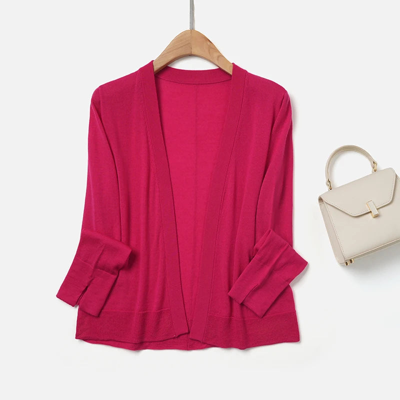 Velarve Women's Coral Red Cotton Cardigan, Oversized V-Neck