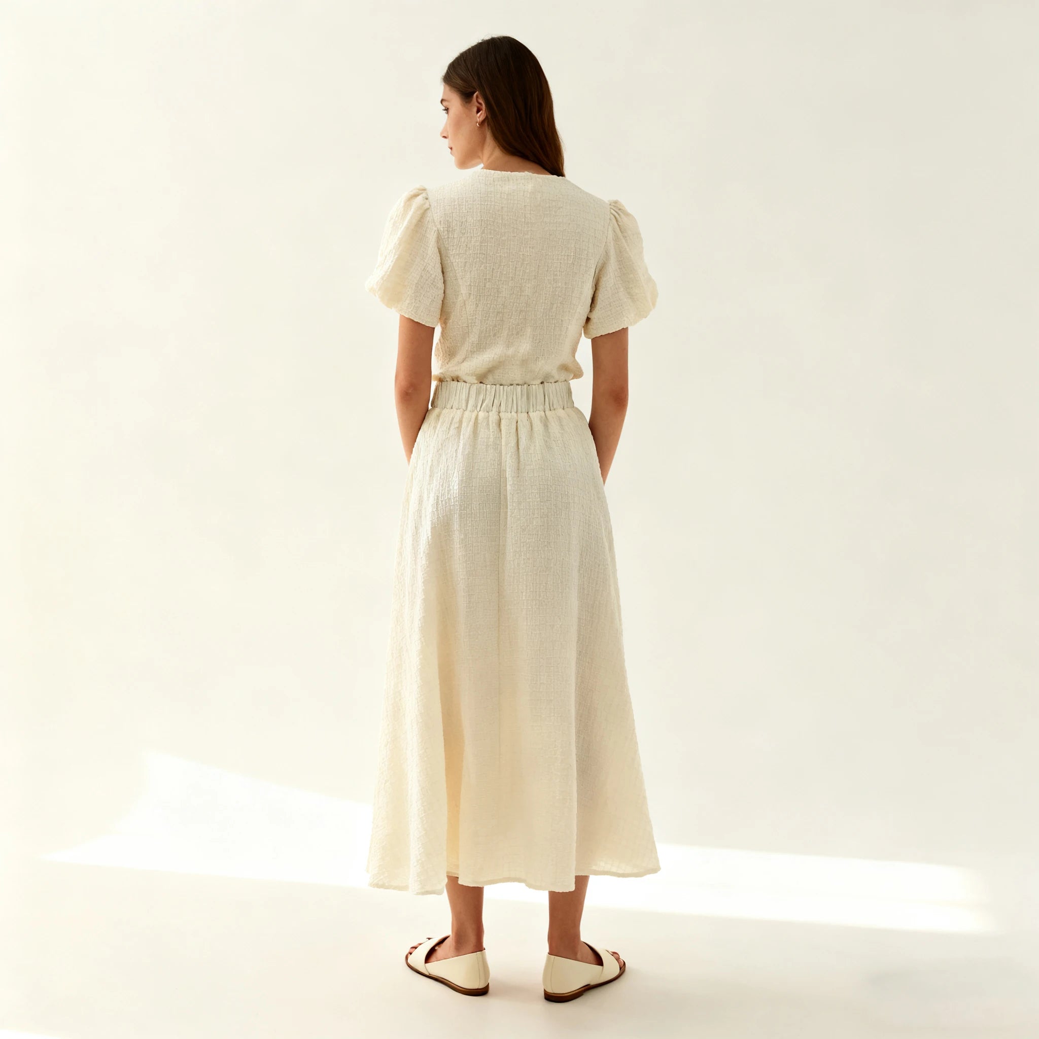 Velarve Women's Ivory Short-Sleeve Top & Long Skirt Set