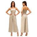 Velarve Women's Khaki Tube Top & Wide-Leg Pants Set