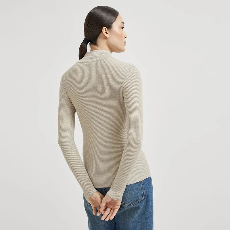 Velarve Women's Khaki Oversized Turtleneck Cardigan, Cotton Knit