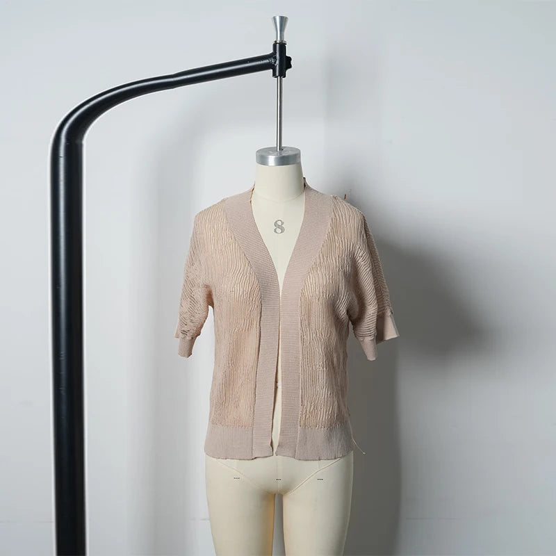 Velarve Women's Champagne Cotton Cardigan, V-Neck Button-Front