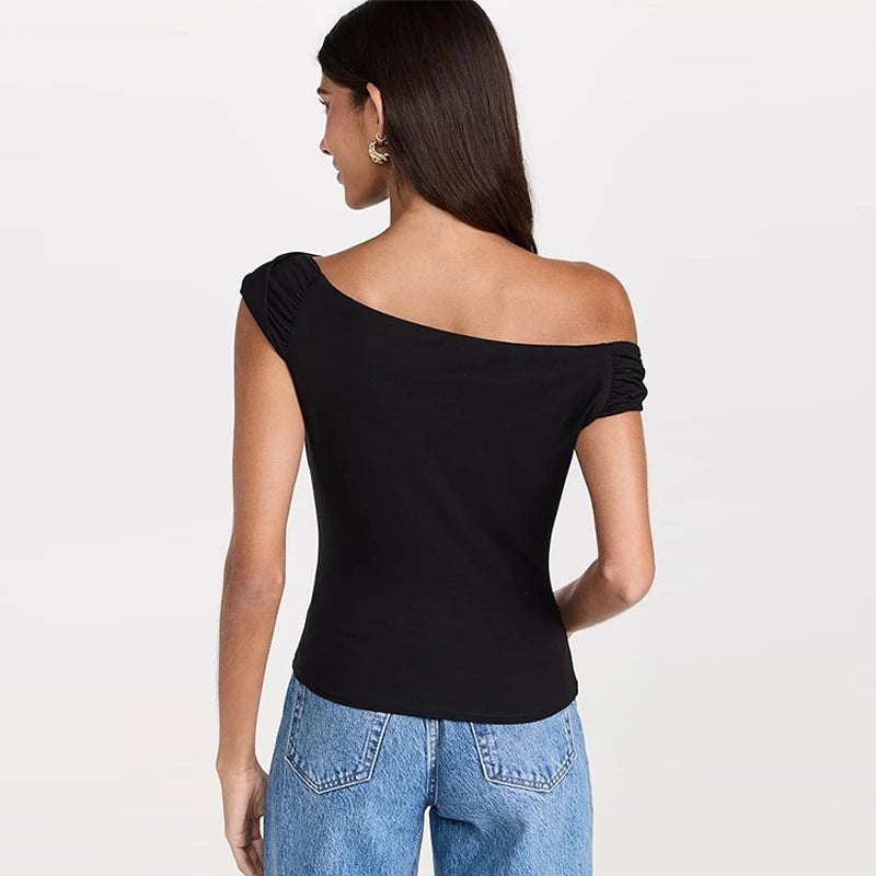 Velarve Women's Black Off-Shoulder Crop Top, Slim Fit