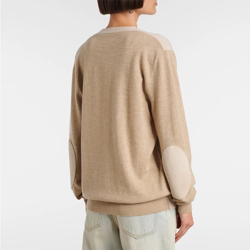 Velarve Women's Champagne Color-Block Cable Cardigan, Oversized