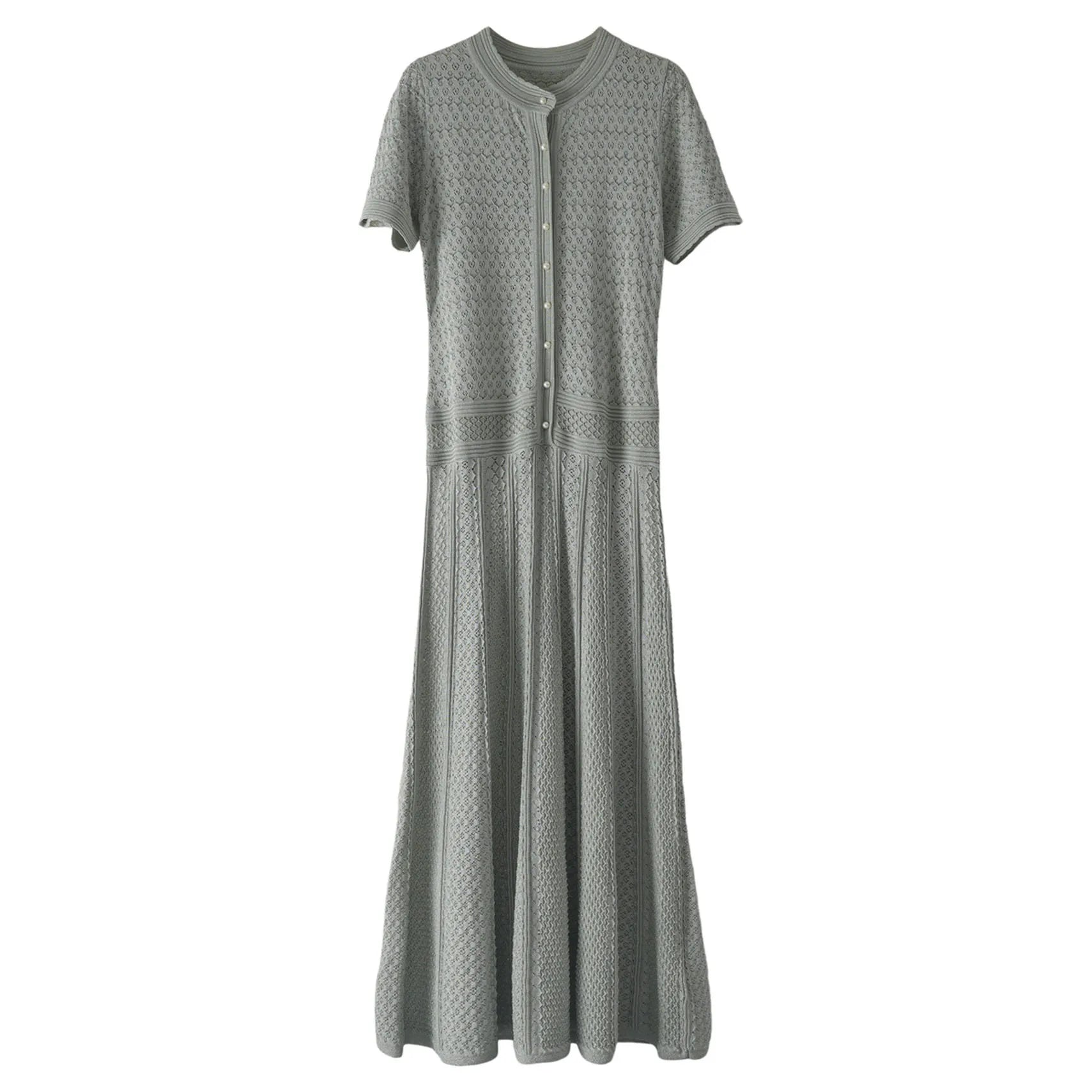 Velarve Women's Turquoise Knit Maxi Dress with Button-Front Detail
