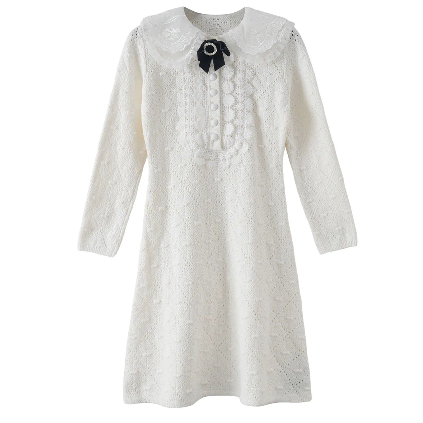 Velarve Women's White Halter Knit Maxi Dress with 3D Floral Detail