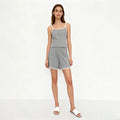 Velarve Women's Grey Lace-Trim Camisole & Shorts Lounge Set