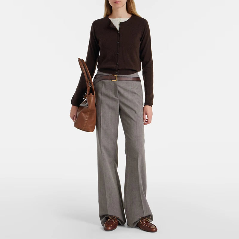 Velarve Women's Burgundy Cotton Cardigan, Crewneck Long Sleeve