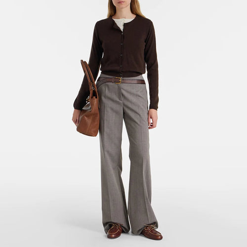 Velarve Women's Burgundy Cotton Cardigan, Crewneck Long Sleeve