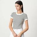 Velarve Women's Striped Crop T-Shirt, Short Sleeve Round Neck