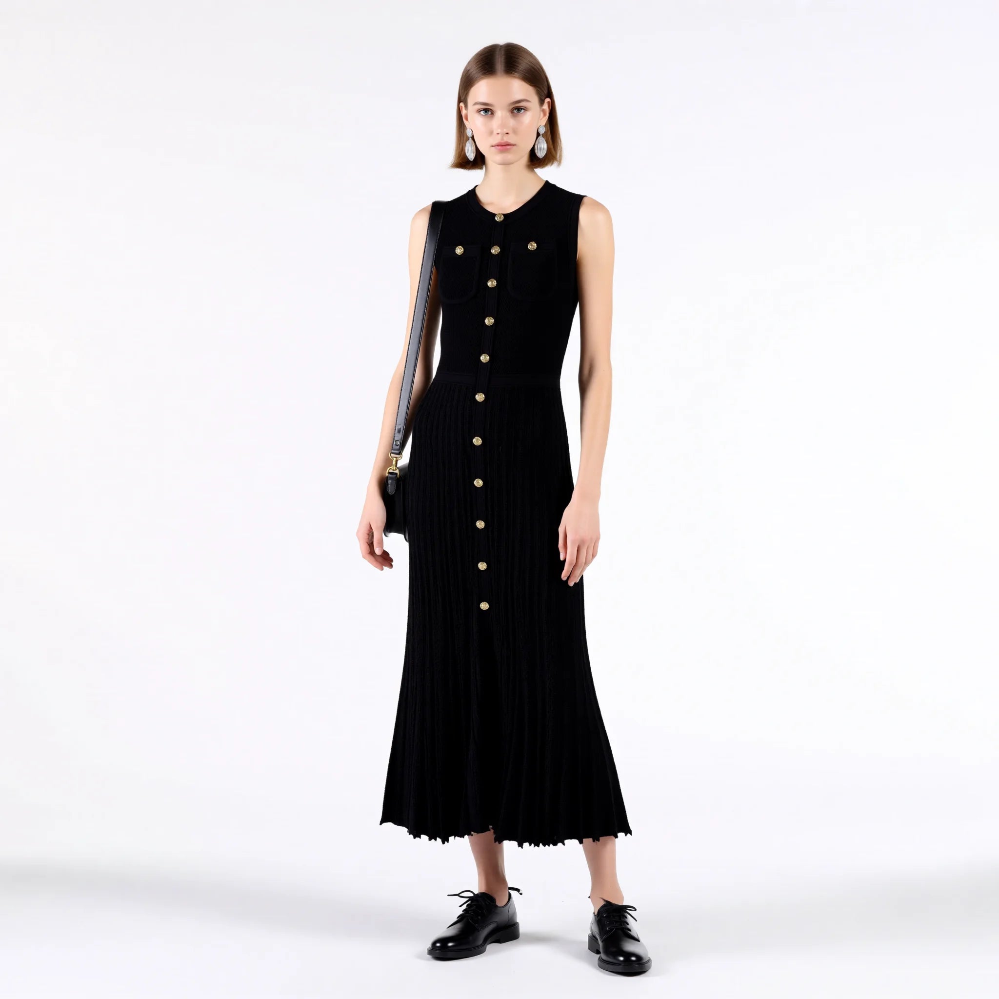 Velarve Women's Black Knit Two-Piece Set with Metallic Thread