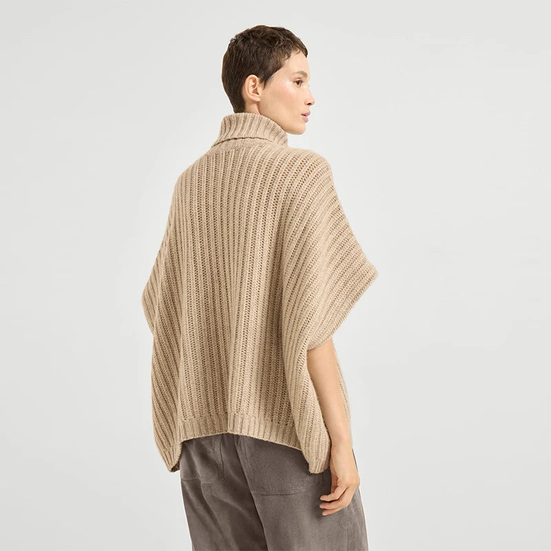 Velarve Women's Gold Turtleneck Sweater, Jacquard Knit