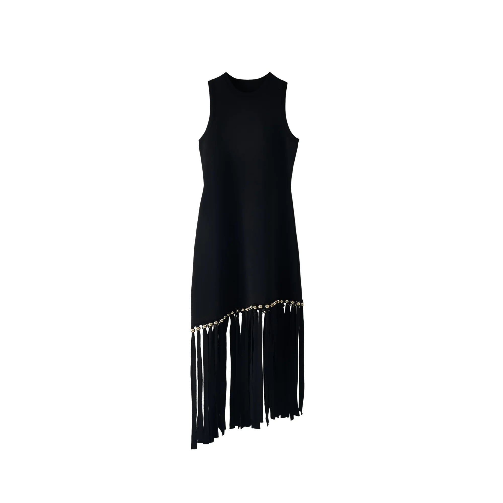 Velarve Women's Black Ruffled Knit Midi Dress with Button-Front