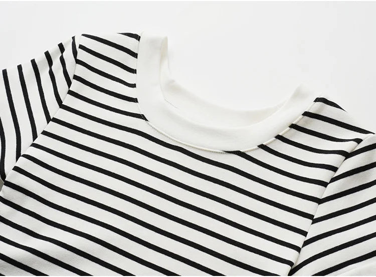 Velarve Women's Striped Crop T-Shirt, Short Sleeve Round Neck