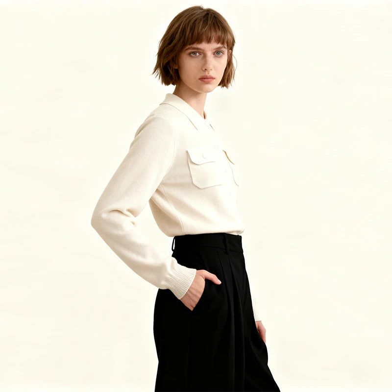 Velarve Women's Turn-Down Collar Cardigan, Button-Front