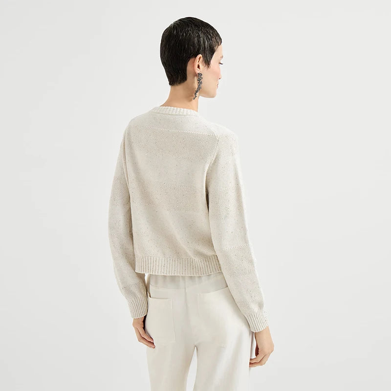 Velarve Women's White Oversized Cable-Knit Cardigan, Crewneck
