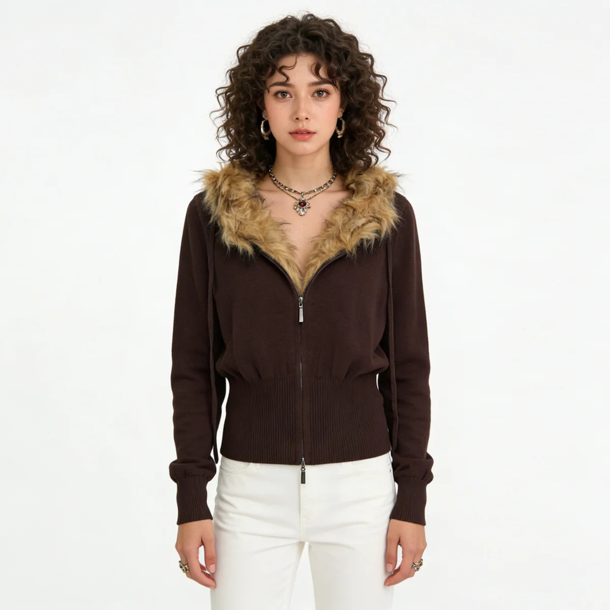 Velarve Women's Brown Cotton Cardigan Jacket