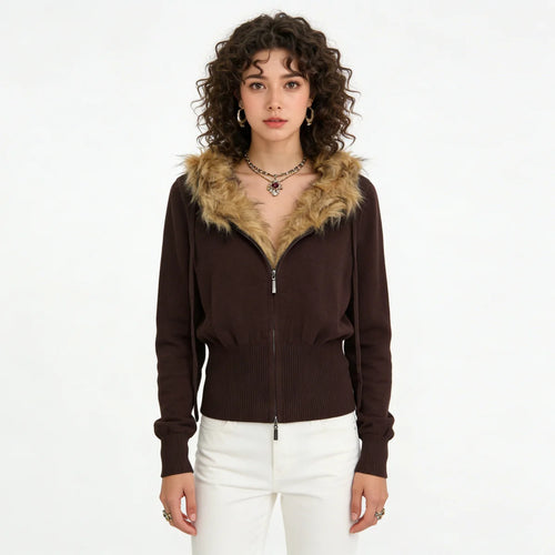 Velarve Women's Brown Cotton Cardigan Jacket