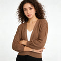 Velarve Women's Brown Open-Front Cotton Cardigan
