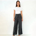 Velarve Women's Dark Gray Pleated Wide-Leg Trousers, High Waist
