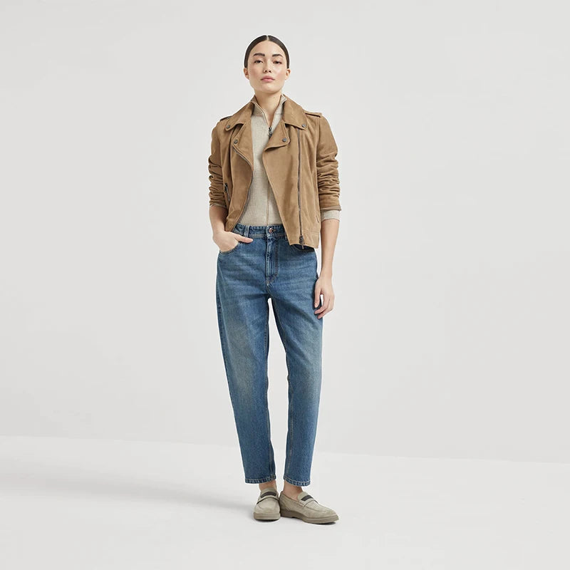Velarve Women's Khaki Oversized Turtleneck Cardigan, Cotton Knit