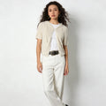 Velarve Women's Ivory Crochet Cardigan, Short Sleeve V-Neck