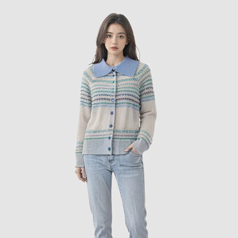 Velarve Women's Silver Wool Cardigan, Plain Knit