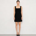 Velarve Women's Black Square-Neck Mini Dress, Structured A-Line