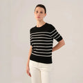 Velarve Women's Striped Knit Top, Round-Neck Short Sleeve