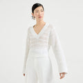 Velarve Women's White Open-Front Cardigan, V-Neck Pointelle