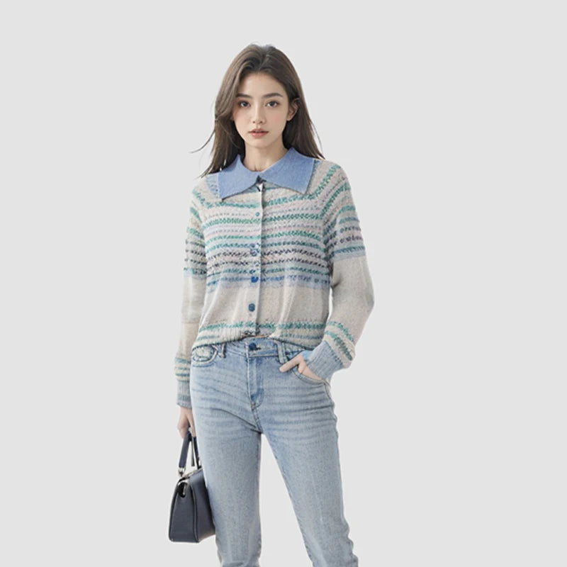Velarve Women's Silver Wool Cardigan, Plain Knit