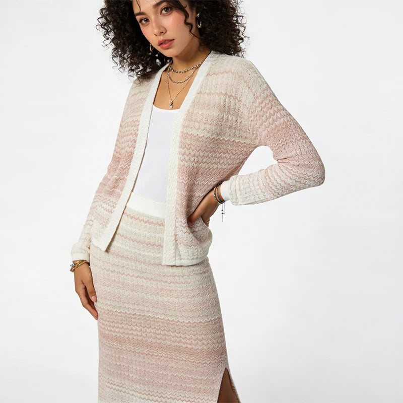 Velarve Women's Lavender Cardigan & Skirt Set