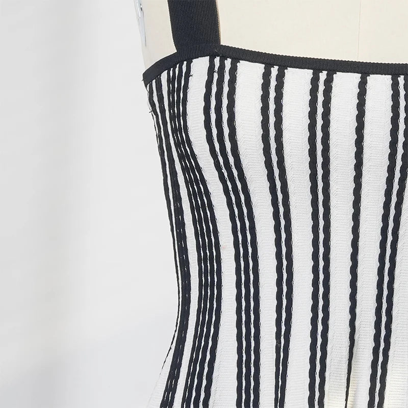 Velarve Women's White Striped Knit Slip Dress