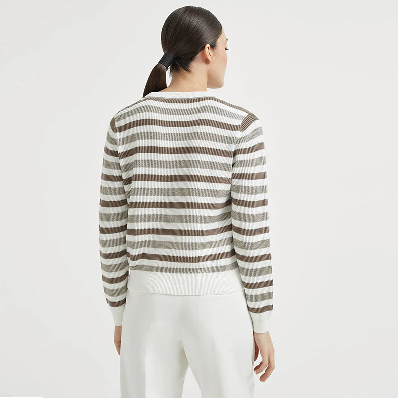 Velarve Women's White Cotton Crewneck Sweater