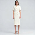 Velarve Women's Ivory Double-Breasted Blazer Dress, Gold-Button Short Sleeve